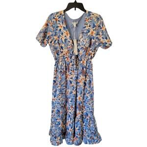 NWT She+Sky Front Tie Short Sleeve Midi Prariecore Dress Size Large
